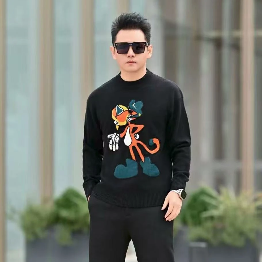 新款高端男士休闲卡通图案长袖羊毛衫26565