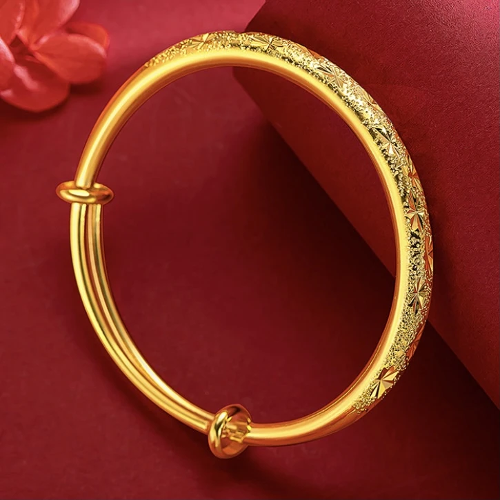 铜合金手镯 高奢柜金版满天星推拉手镯女送妈妈金色实心镯子首饰