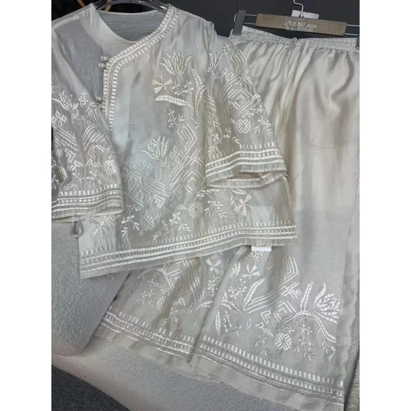 【郁金香长裤】气质中式女套装上衣时尚复古唐装中国风绣花提花879