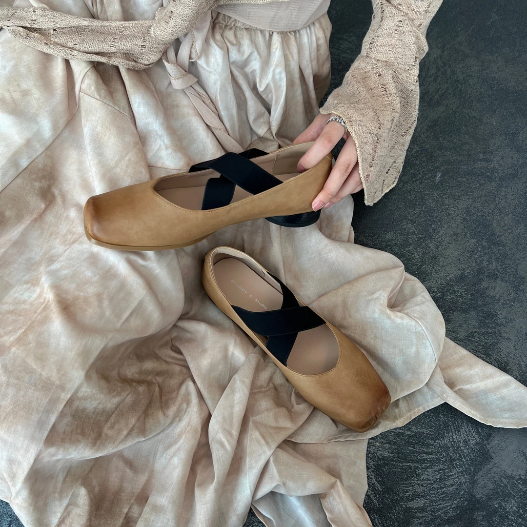 失序混搭时尚复古芭蕾舞鞋女2024秋新单鞋百搭方头法式鞋