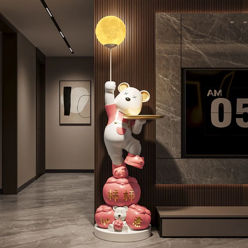 创意柿柿如意暴力熊轻奢高端落地摆件大型大号客厅电视柜旁装饰品