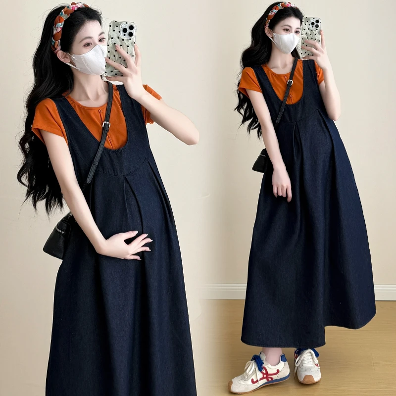 小个子孕妇装夏季新款百搭上衣气质女神范盐系轻熟高级背带连衣裙