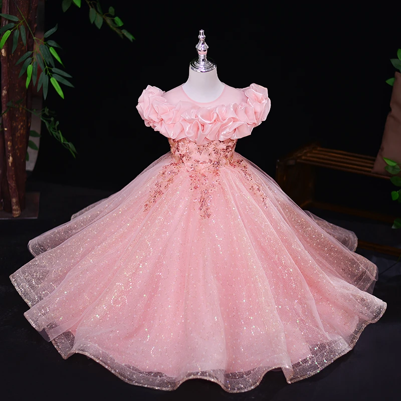 99552新款儿童主持人礼服女童裙子生日宴会演出服轻奢小众晚礼服