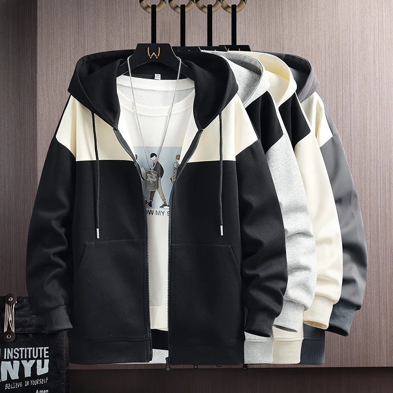 稻草人春秋季新款男士卫衣休闲百搭青年帅气连帽开衫重磅外套纯色