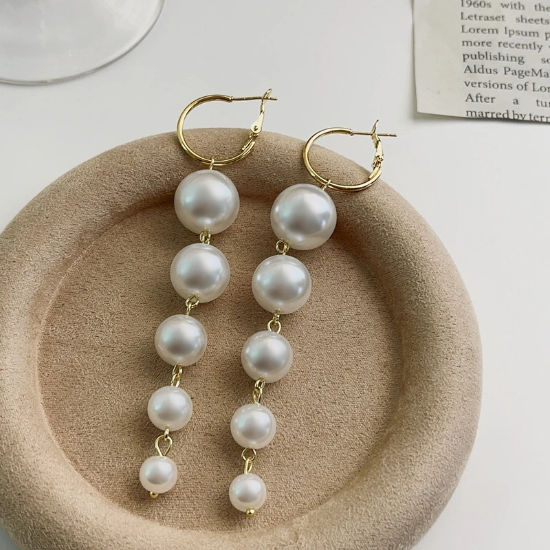 不锈钢仿珍珠耳饰 不锈钢仿珍珠耳饰高级感长款珍珠流苏耳环