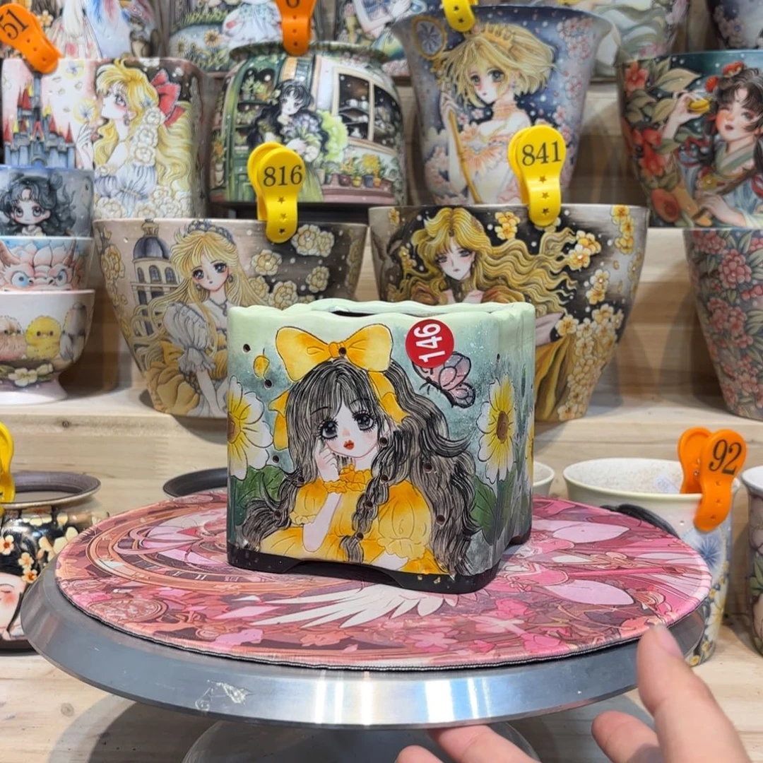 紫砂花盆景德镇手绘花盆陶瓷9.5/11