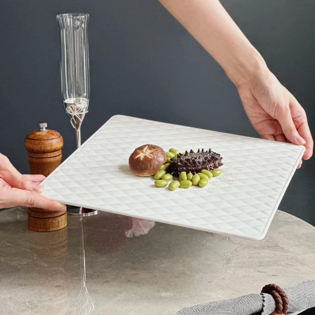 陶瓷方盘方形平盘酒店专用盘方格平盘陶瓷盘家用高级西餐厅餐具盘