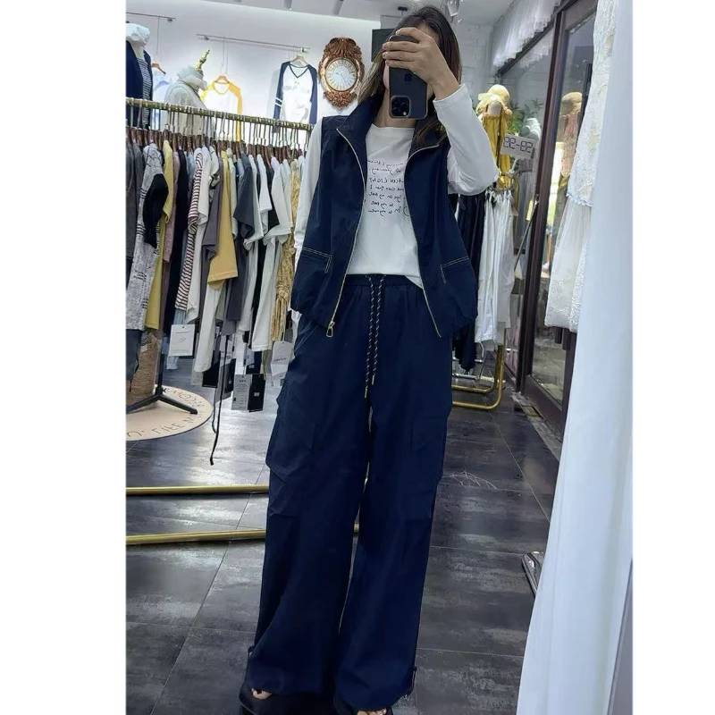 秋季新款休闲韩范宽松马夹长袖衫工装裤三件套套装女通勤减龄学院