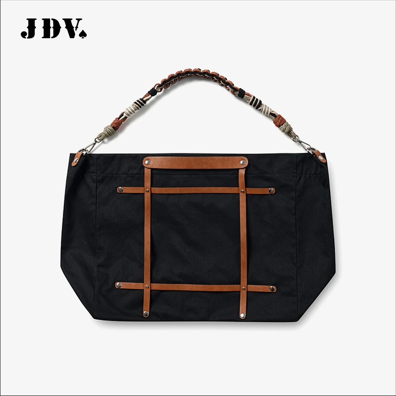 J.D.V2025服装配饰复古撞色男士帆布配PU斜挎手提通勤包SB25844