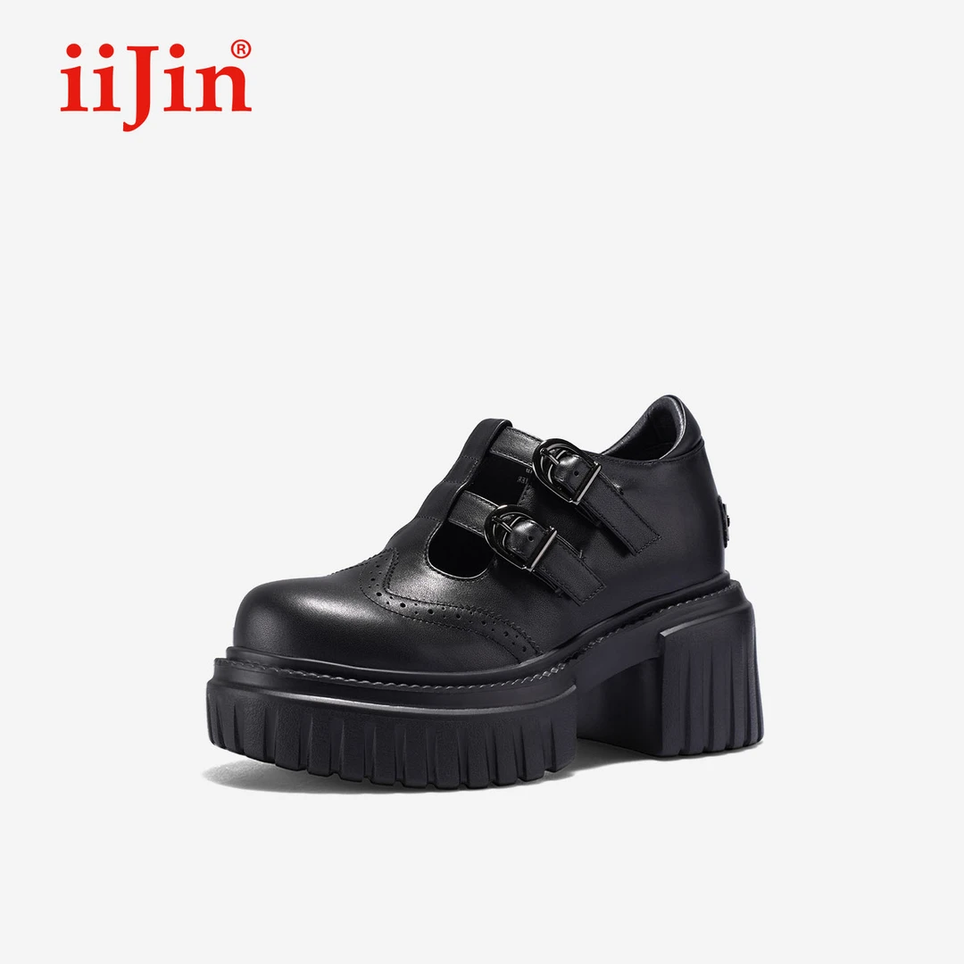 iiJin艾今25夏季新品10cm超轻厚底内增高双扣玛丽珍单鞋女971FNA