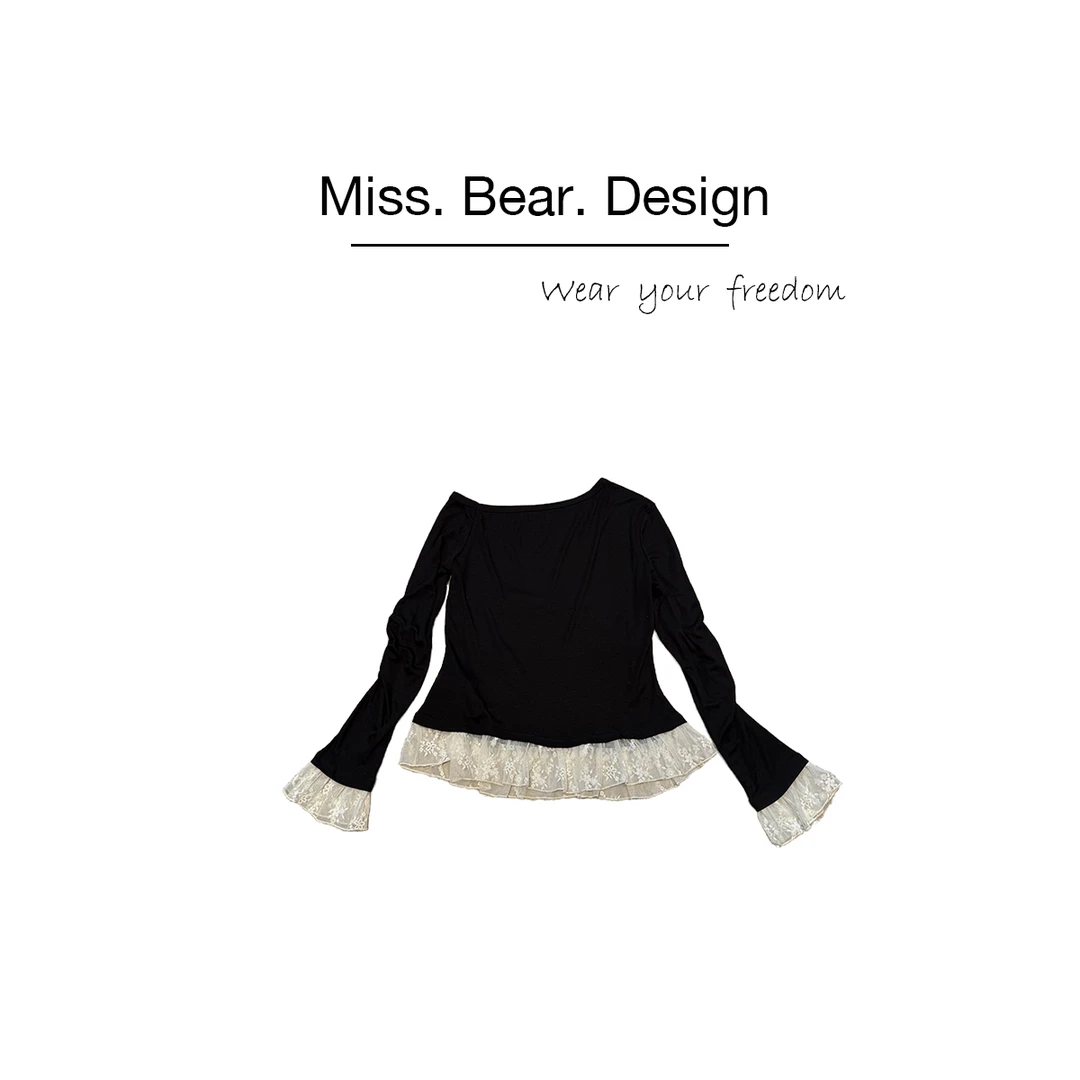 【MISS BEAR DESIGN】设计感拼接花边假两件上衣