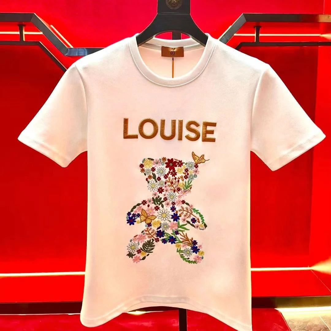 201欧货潮牌小熊刺绣短袖T恤男女同款时尚情侣半袖上衣