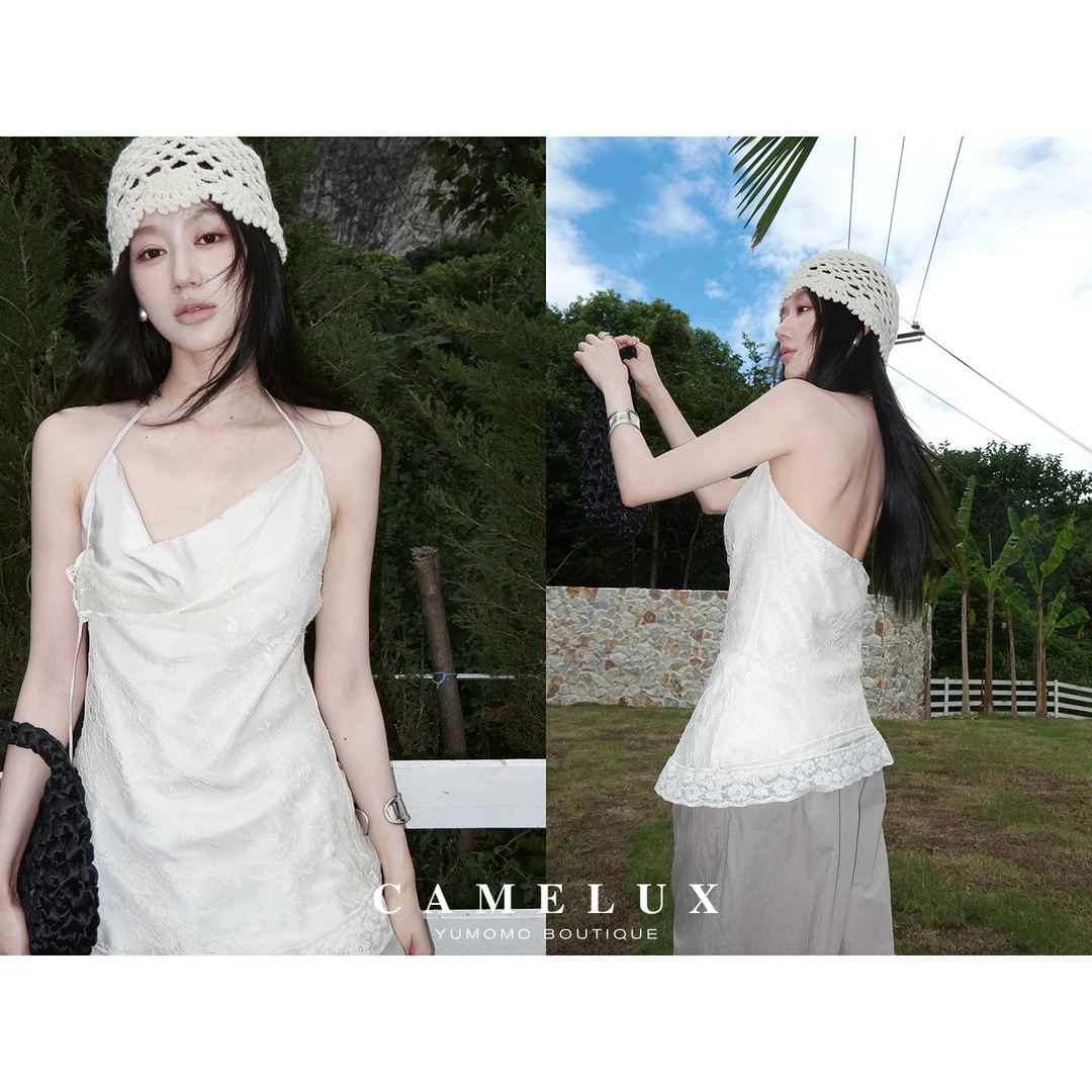 【W】【Camelux线】轻云丝息 6A级电力纺  法式蕾丝荡领吊带QBA2019