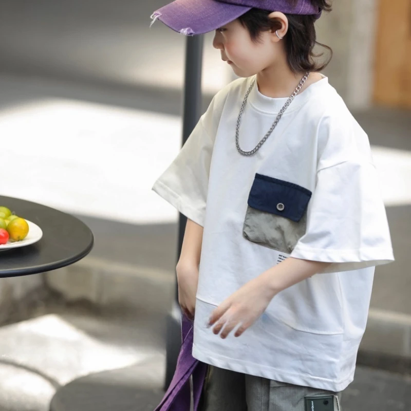 2025夏季童装新款口袋字母短袖T恤FYJ1158【菲阳家】