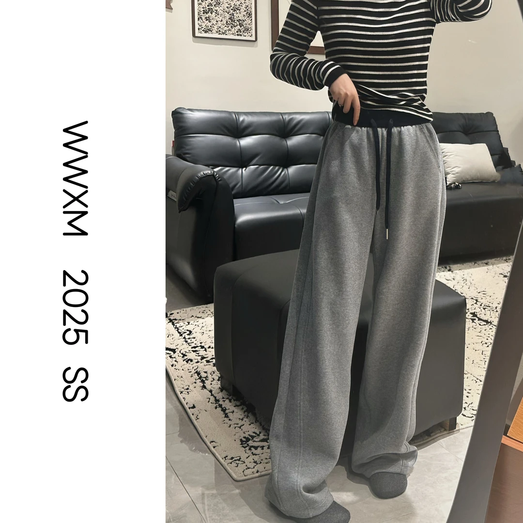【 汪肖肖WMMX】秋冬拼接腰头腰带设计宽松弯刀裤女8701