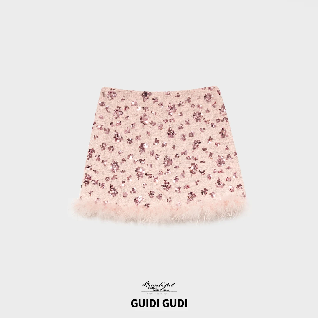 GUIDIGUDI【花舞从中】秋冬氛围感亮片半身裙包臀短裙/黄加蓝