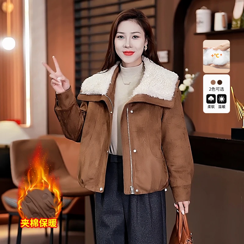 时尚夹棉加厚保暖短外套女2025冬季新款洋气显瘦带毛领夹克上衣潮