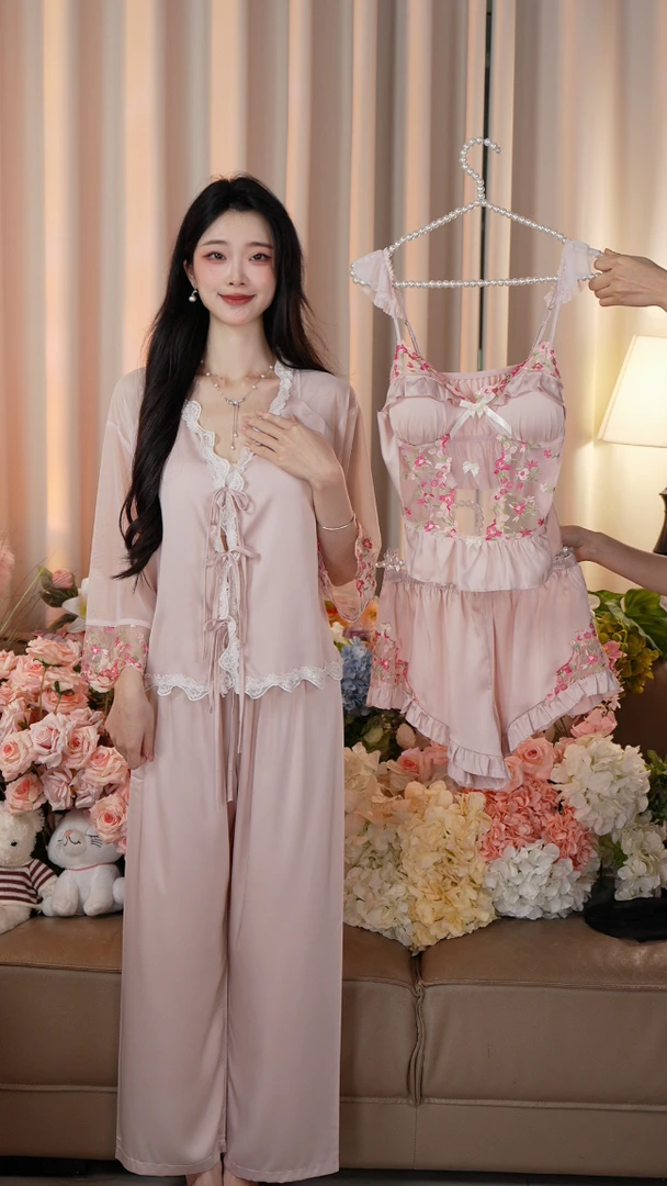 【花语蔷薇】女士睡衣春秋夏家居服纯欲性感长袖可爱透气舒适套装