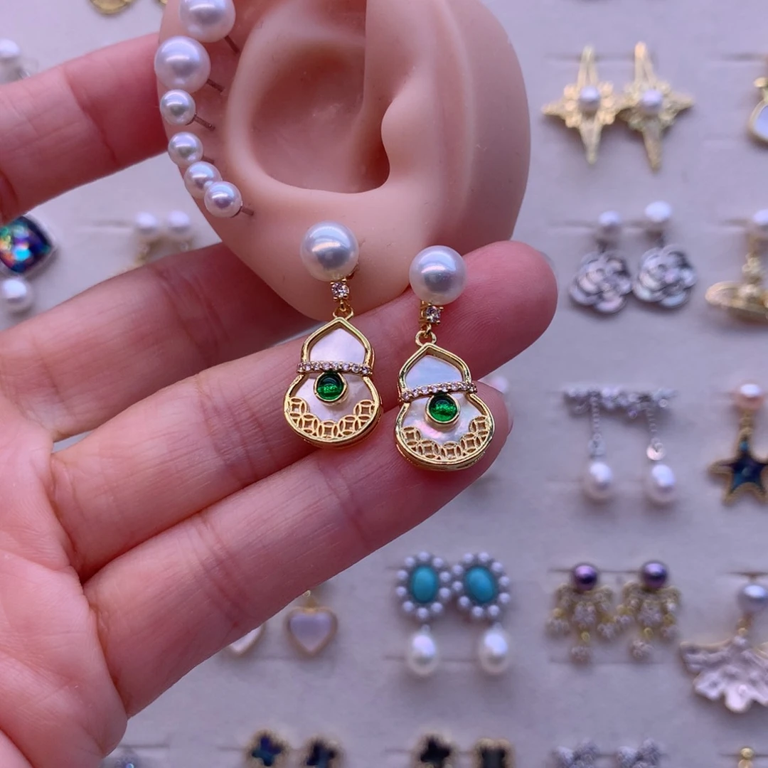 合金淡水珍珠耳饰