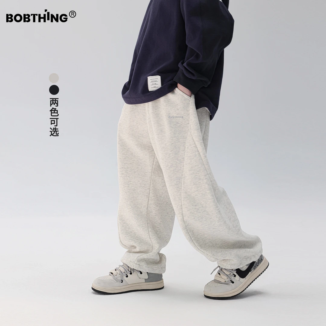 儿童简约拼接针织加绒长裤直筒裤秋冬卫裤2025新款童装运动裤子潮