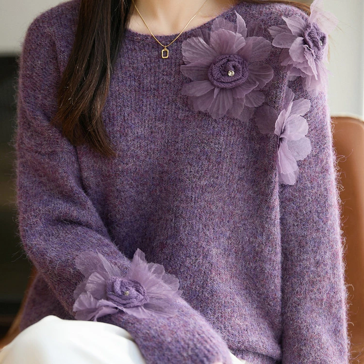 慵懒风毛衣圆领短款秋冬软糯保暖羊绒打底衫女士时尚百搭提花上衣