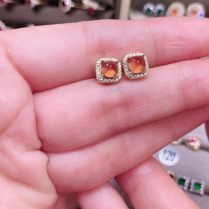 耳饰石榴石（芬达石）银S925镶嵌