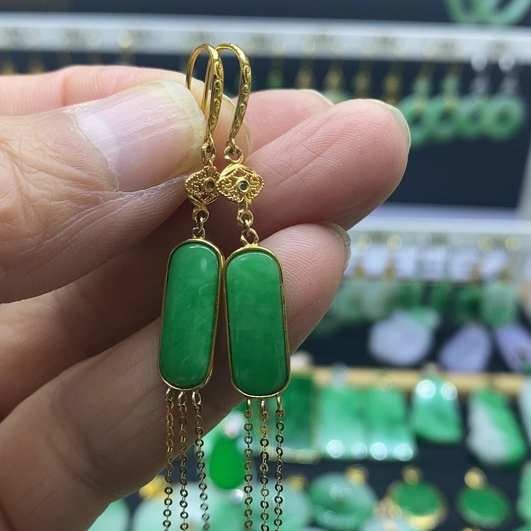 翡翠18K金镶嵌耳饰耳饰