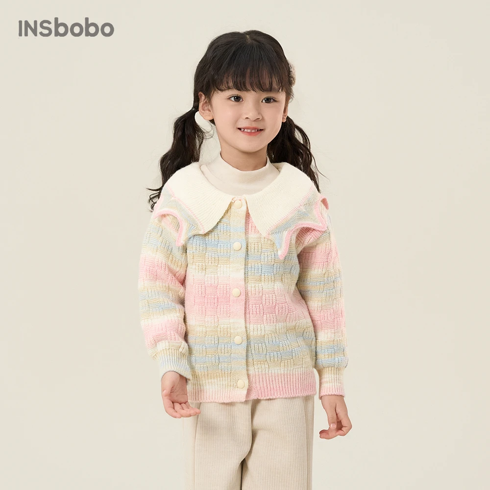 INSbobo针织衫厚款毛衣女童女宝开衫秋季甜美洋气宝宝格子QY42069