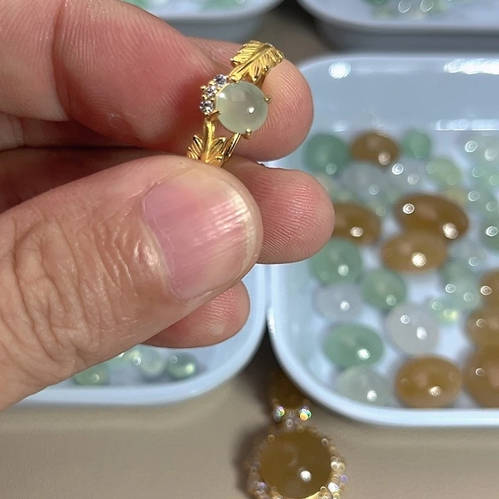 翡翠银S925镶嵌戒指缅料A货翡翠