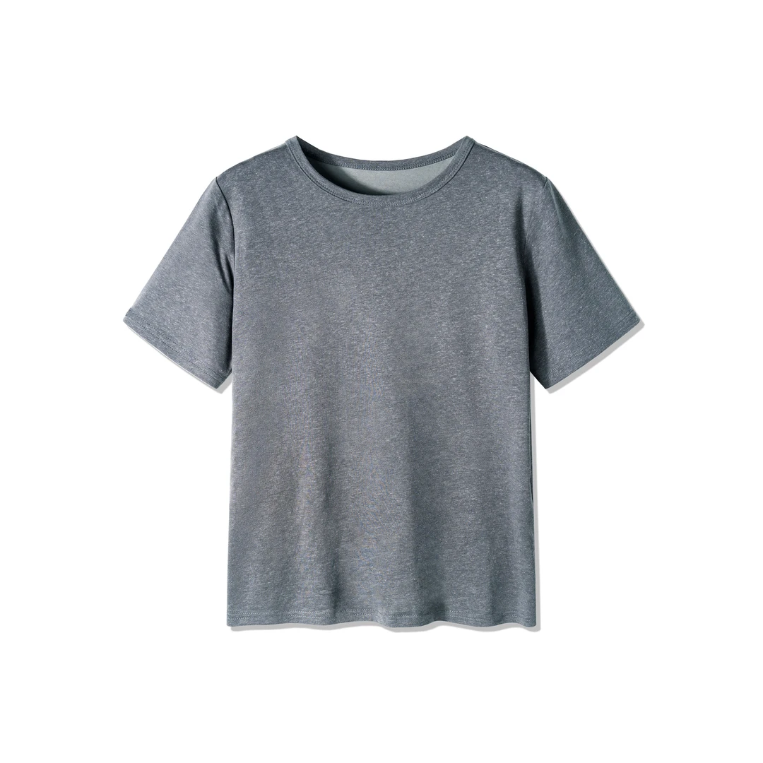 Wen.Studio绵+莱赛尔+亚麻 百搭休闲圆领短袖套头2025新款T恤6390