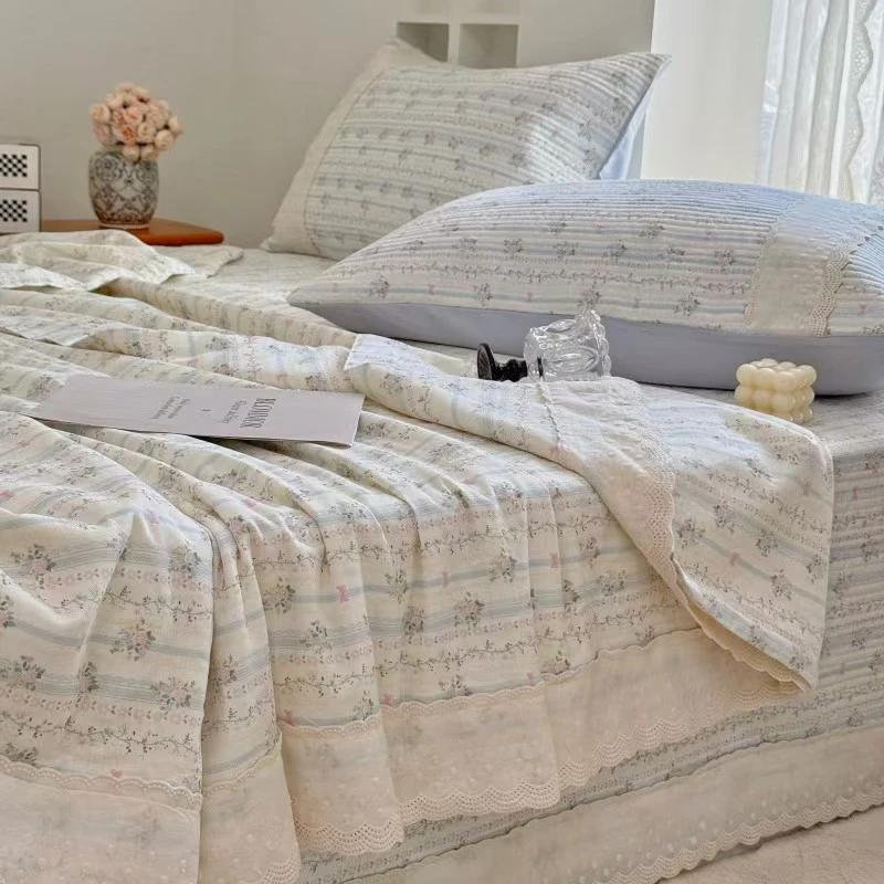 法式复古碎花全棉双层纱夏被床盖四件套少女心面夏凉被芯空调被子