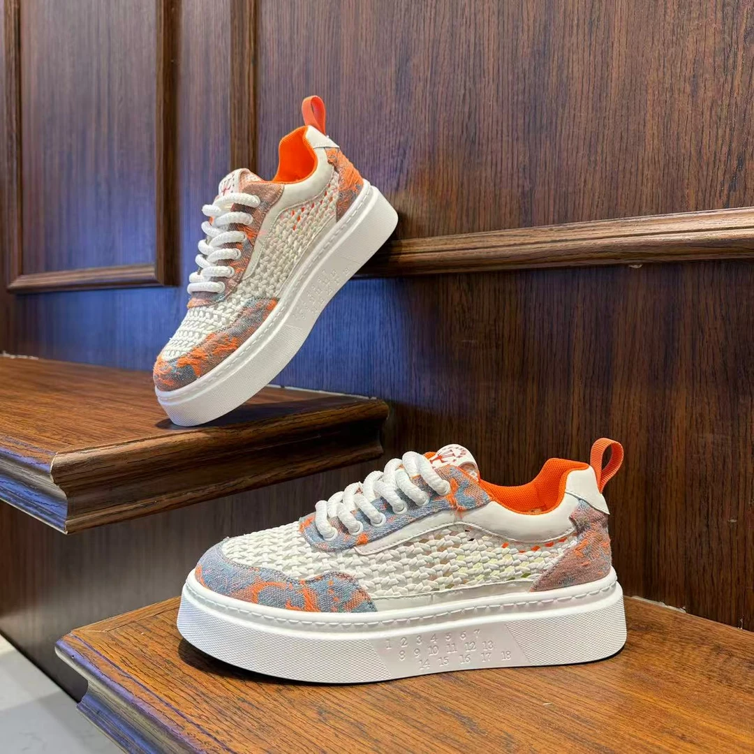 男鞋2025薄款网面编织毛边夏季时尚休闲板鞋低帮百搭透气潮男鞋子