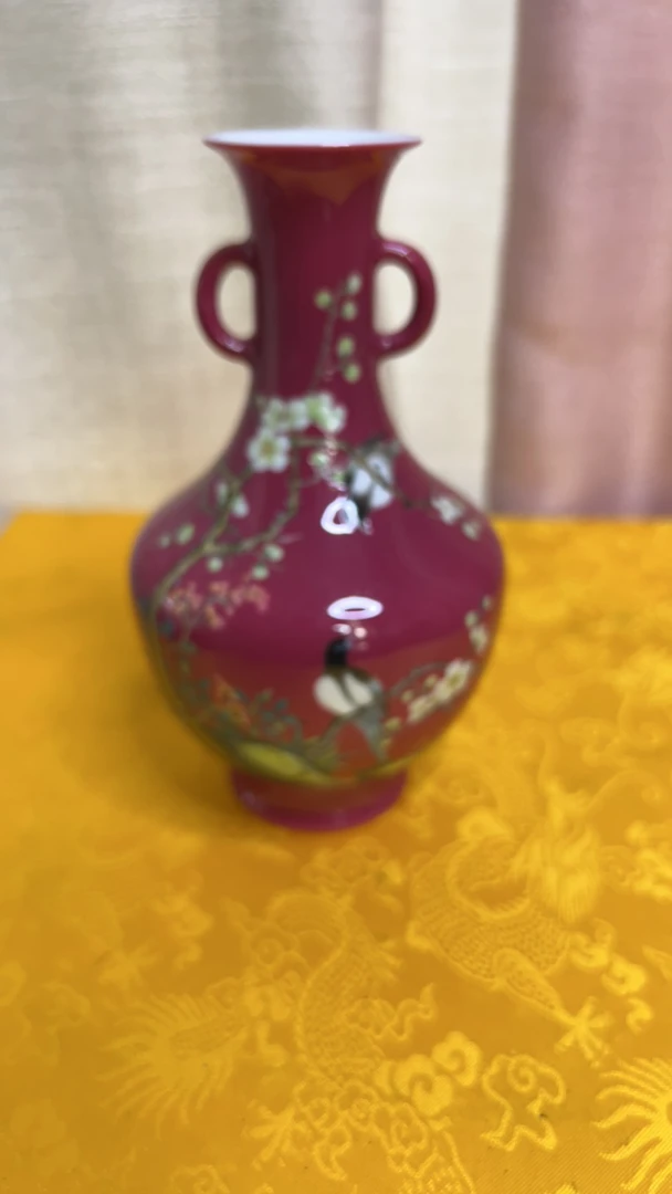 珐琅彩手工手绘花鸟纹瓶