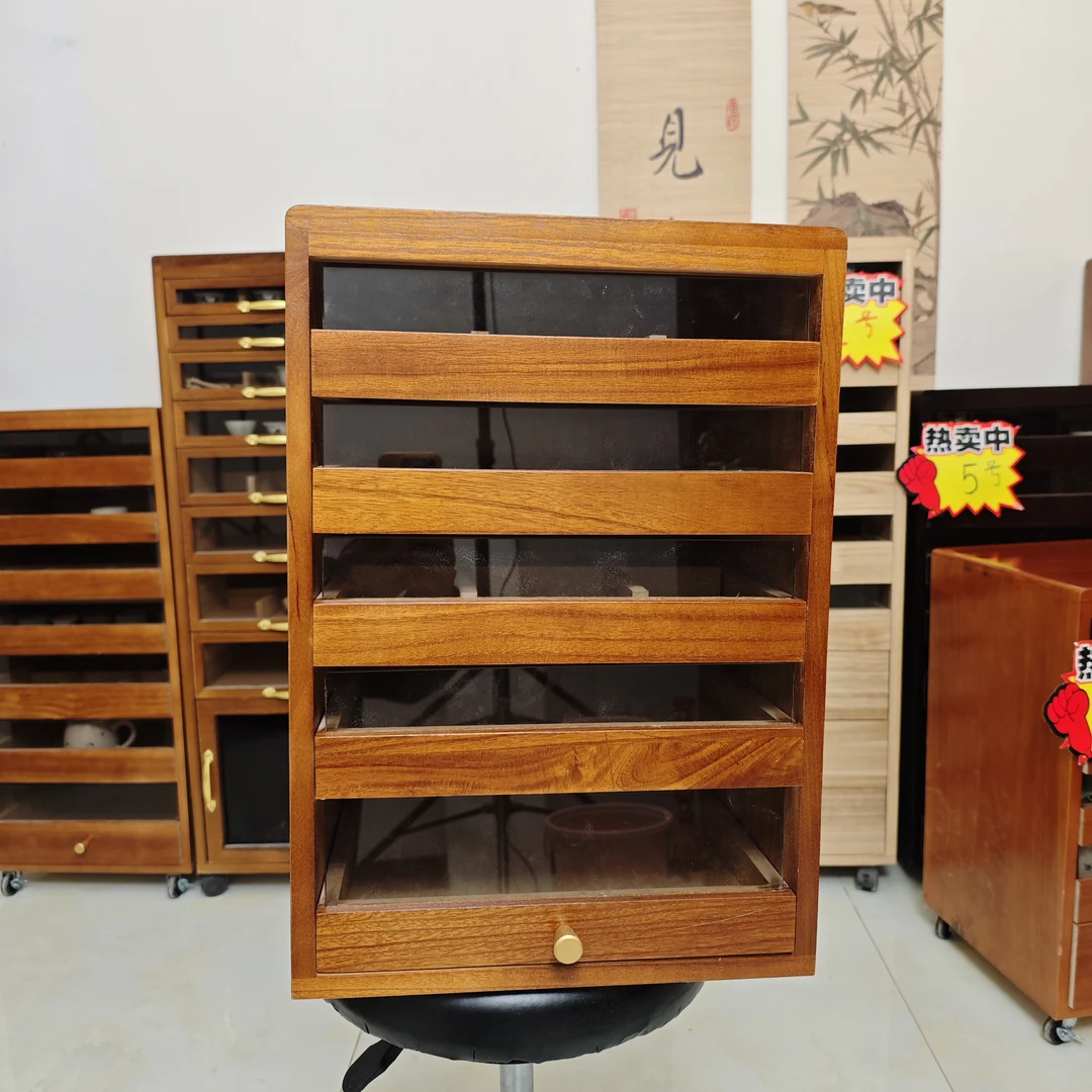 实木桌面 抽屉牙科柜桌面g牌茶具文玩手串储物首饰收纳盒大容量