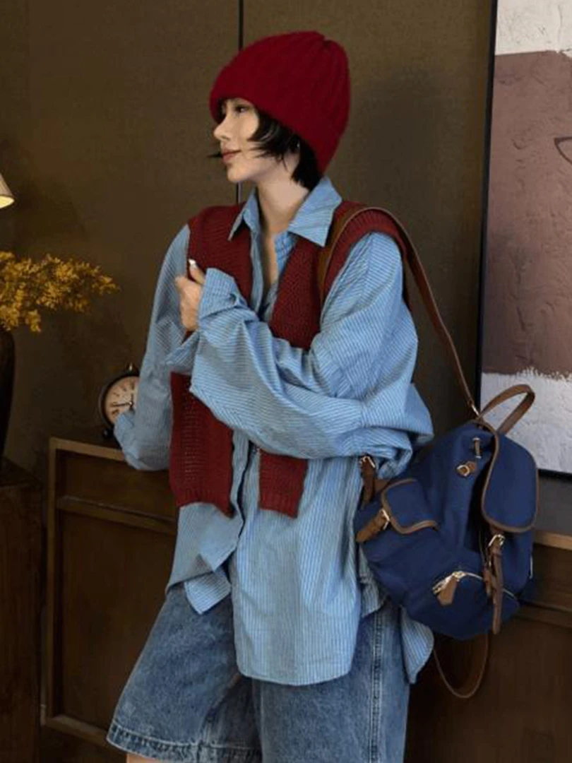 2025秋季轻奢高级设计感小众不撞衫独特超好看蓝色衬衫披肩套装女