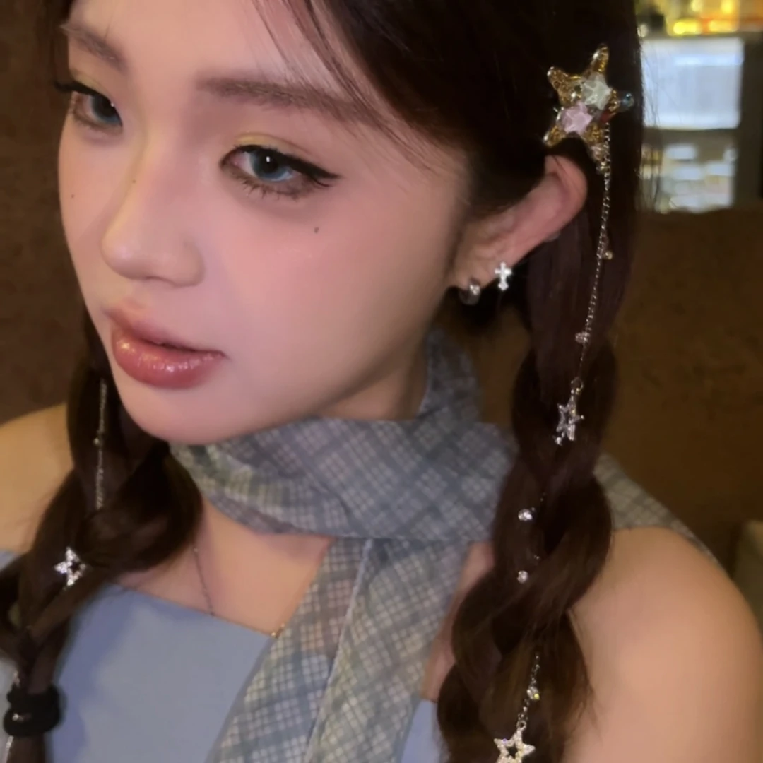 Bubble海星~彩色星星发夹女金属y2k可爱链条鸭嘴夹小号发卡头饰