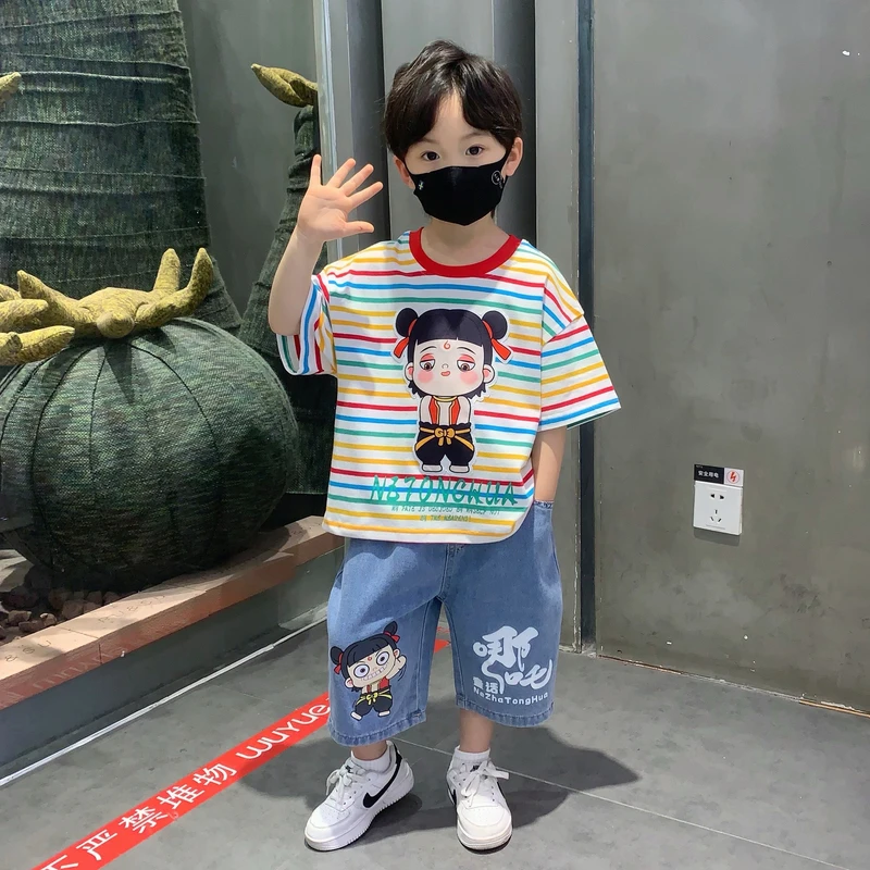 哪吒儿童服装男童夏季套装2025新款帅气休闲宝宝男孩薄款短袖衣服