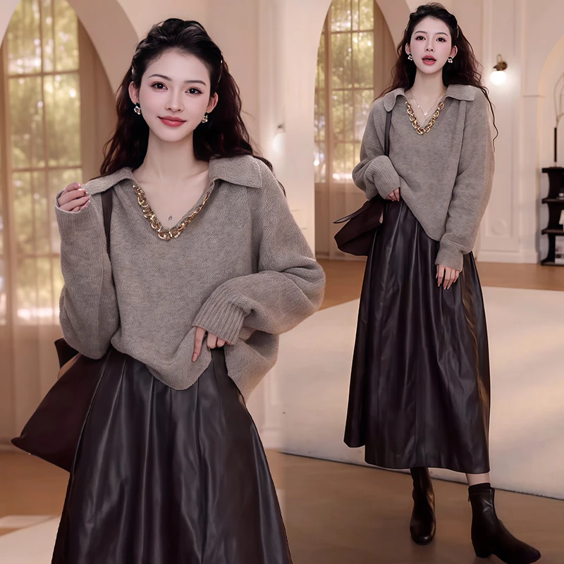 高级感宽松休闲减龄套装女2025年春秋新款慵懒风上衣半身裙两件套