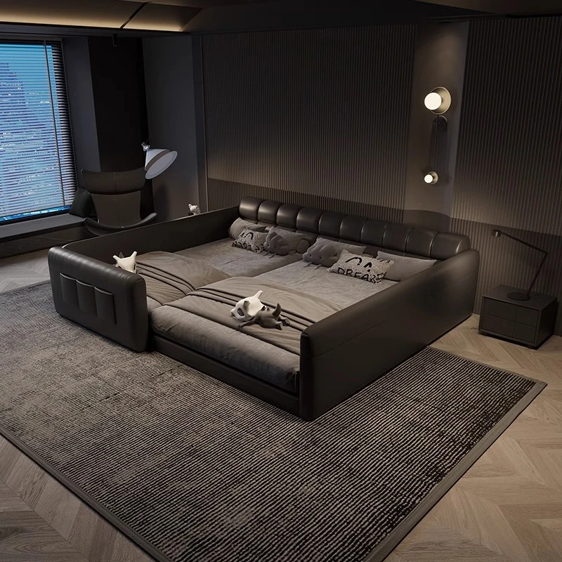 泡芙亲子床二胎子母拼接床一家三四口超大床黑色主卧加宽现代极简