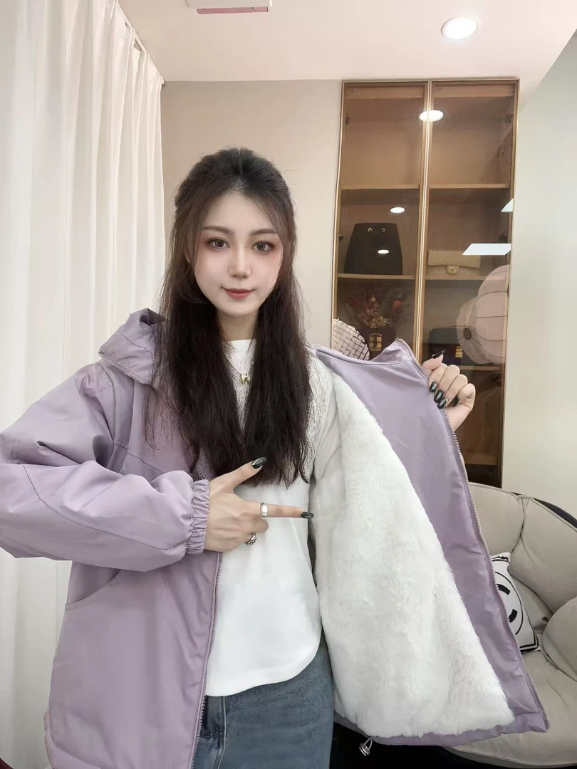 加绒加厚2025冬季新款加厚冲锋衣百搭夹克连帽宽松棉外套上衣女