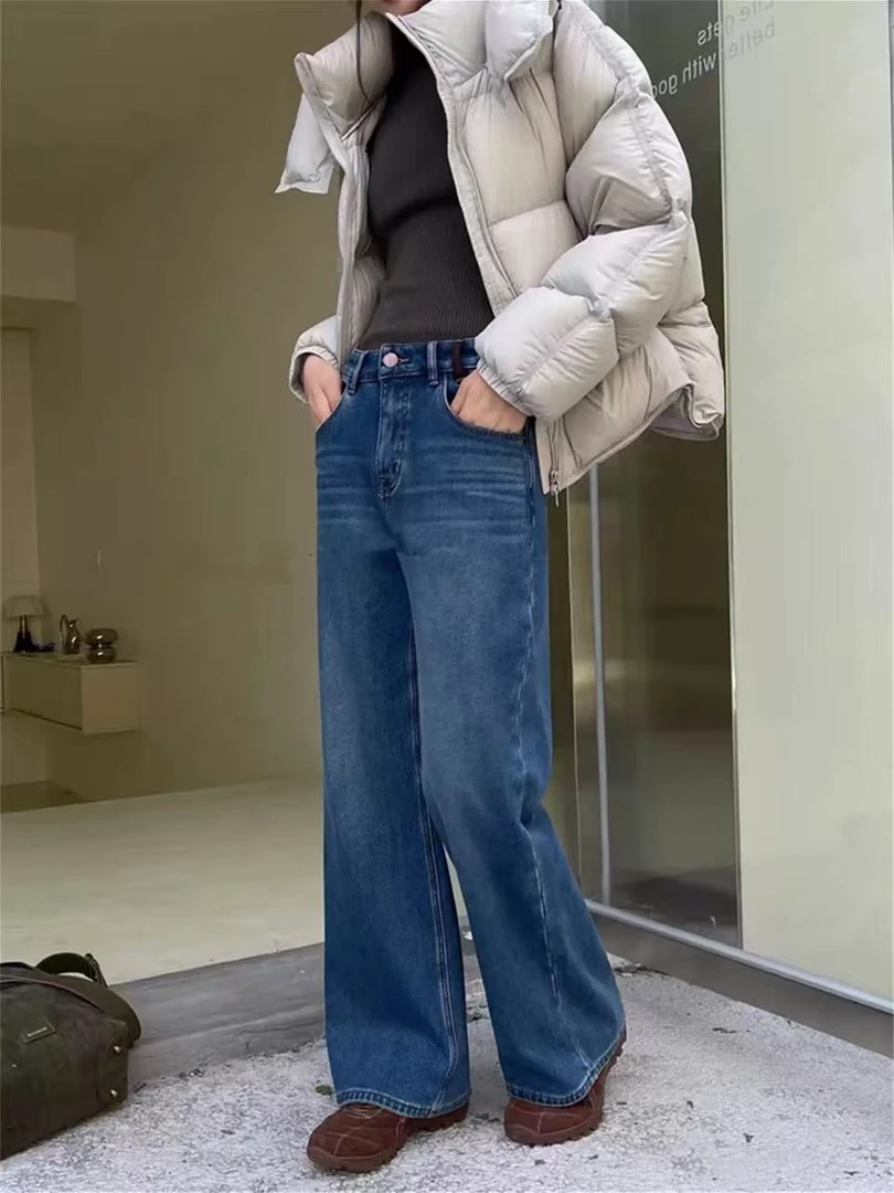 SU【905-1】代85  愫玥  直筒裤冬四面弹款高腰特绒蓝色窄版阔腿裤