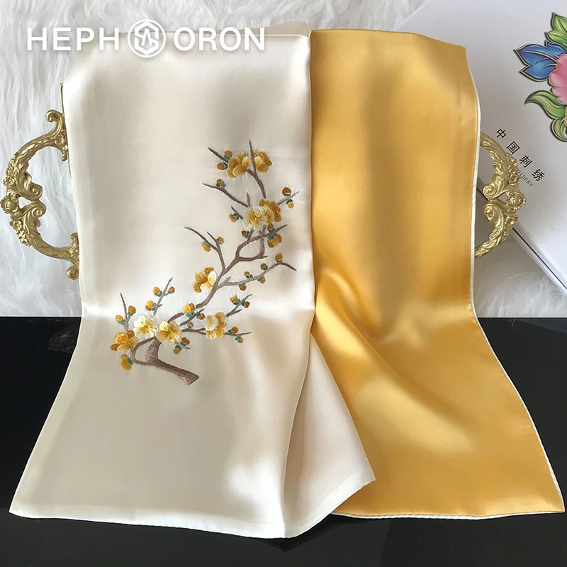 HEPHSORON苏绣丝巾礼盒送妈妈梅花刺绣气质百搭桑蚕丝真丝围巾