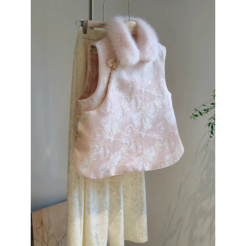 （粉嫣夹棉）复古改良新中式汉服女马甲小众设计感轻盈可拆卸