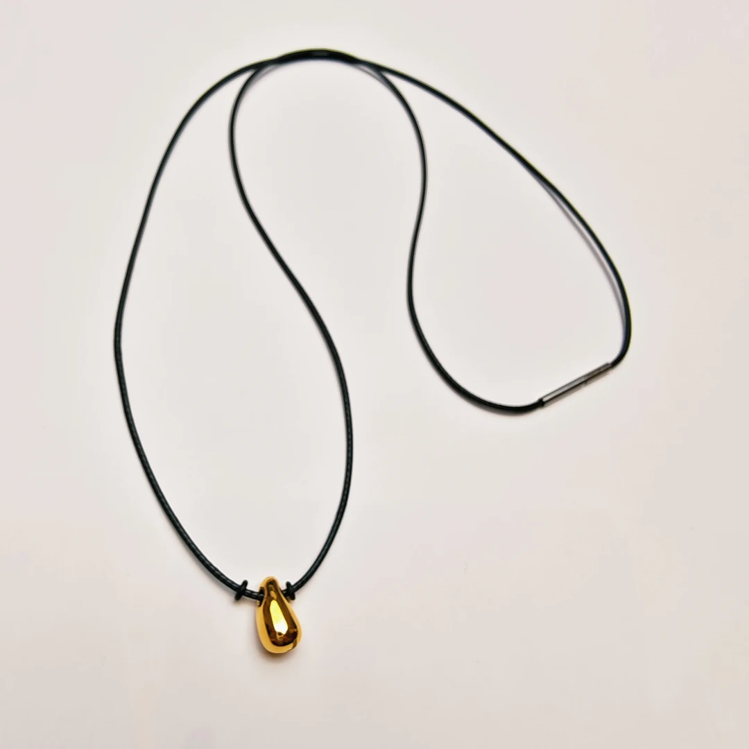 8#足金999 5D硬金工艺 金豆黄金水滴黑绳编织