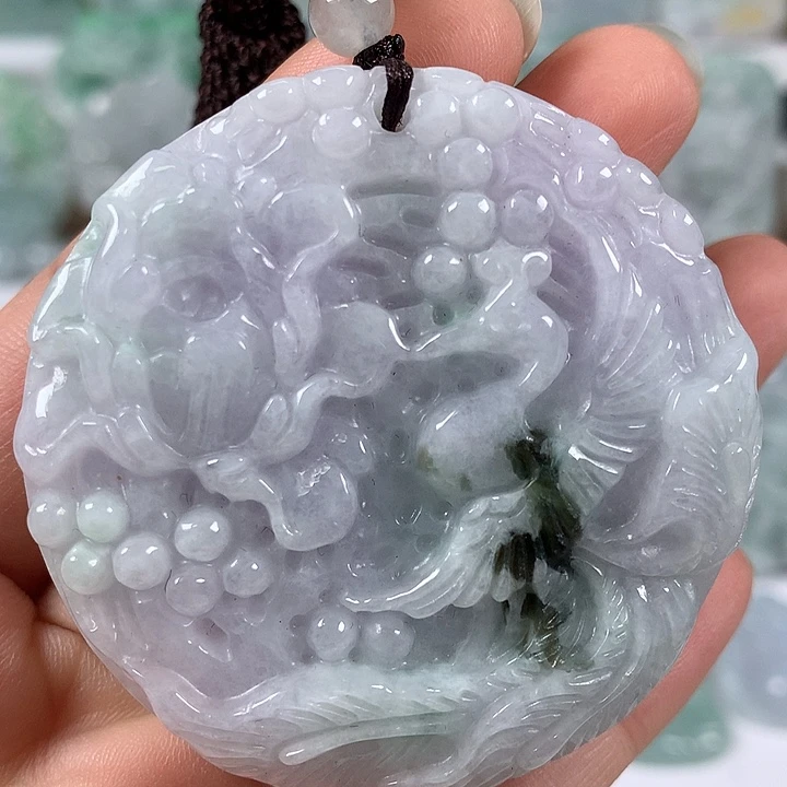 翡翠未镶嵌颈饰凤穿牡丹两面工艺福利卡厚14+