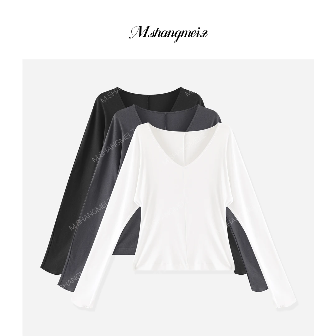 M.SHANGMEI.Z/沐熙【首尔柔光】美大哥细腻宽松长袖T恤X08AT1009