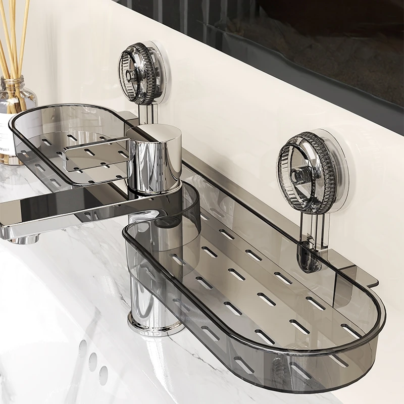 洗手间吸盘水龙头置物架卫生间浴室免打孔沥水壁挂式收纳架可拆卸