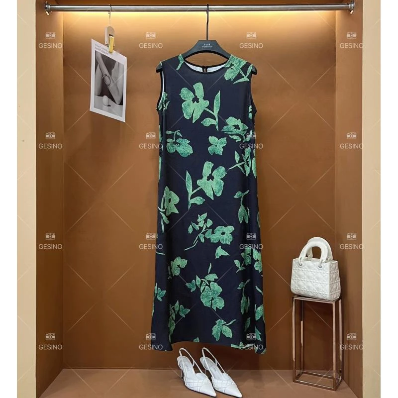 【丽】新款复古时尚百搭印花无袖连衣裙 H-062