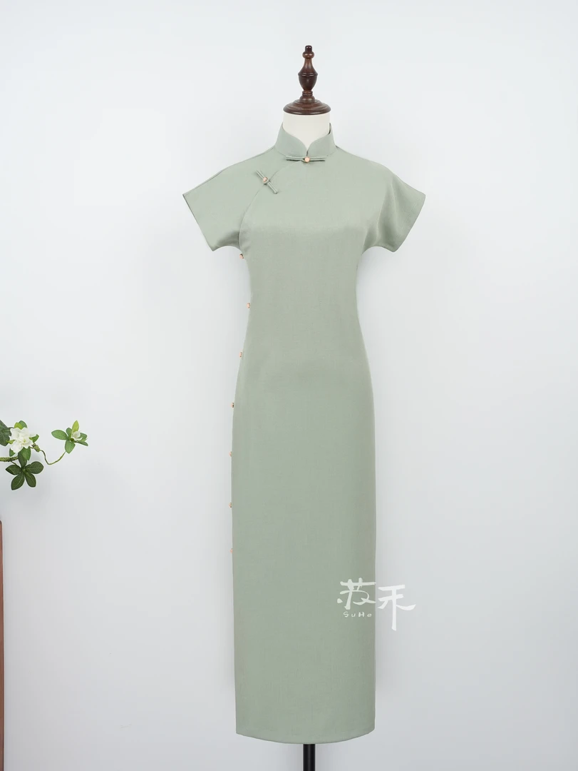 [诗意]苏禾旗袍春夏新款单层古法全开襟长度约120