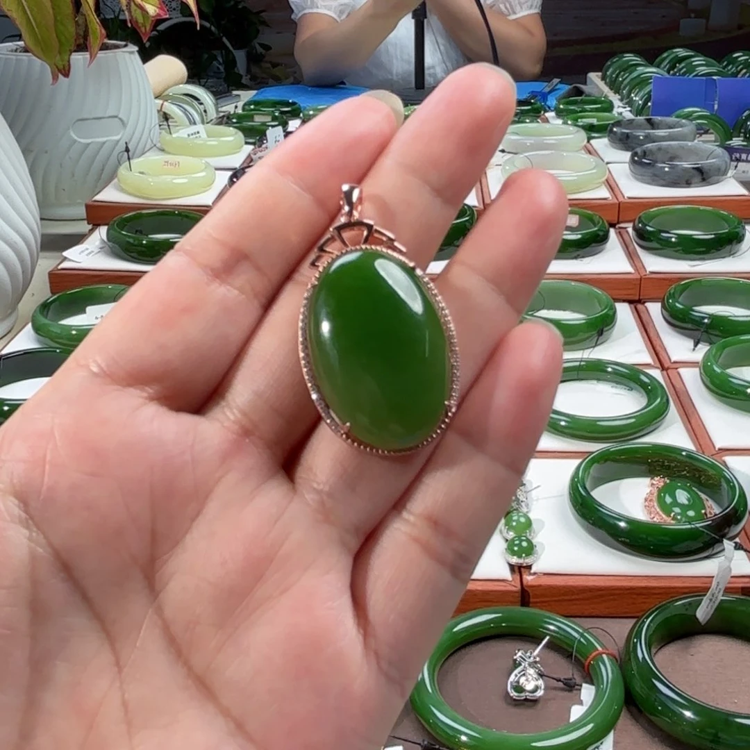 和田玉（碧玉）银S925镶嵌吊坠(不含链)